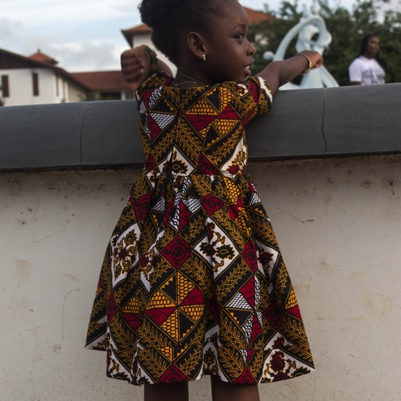 Girl's Brown African Ankara Print Dress - Picture 4 of 6